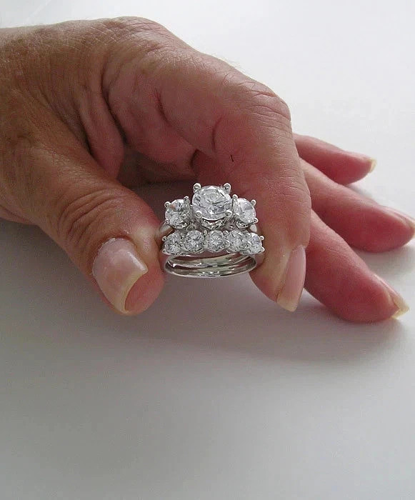 3CT Round Cut Natural Moissanite Engagement Bridal 14K White Gold FN Ring Set