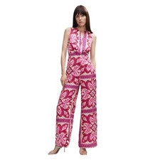 Mango Jumpsuit Womens S Pink Floral Italian Fabric Metal Detail Flowy Bohemian