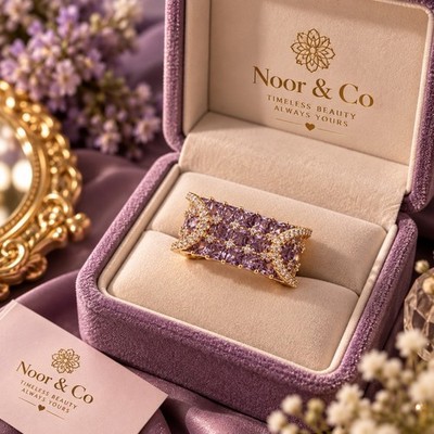Adjustable Purple Stone Statement Ring | Gold-Tone Sparkling Cocktail Ring
