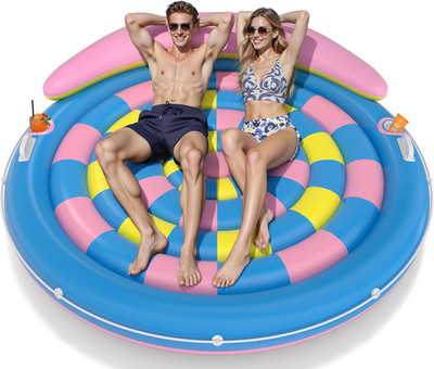 Extra Large Pool Float for Adults Inflatable Tanning Raft w/ Cup Holders, Blue