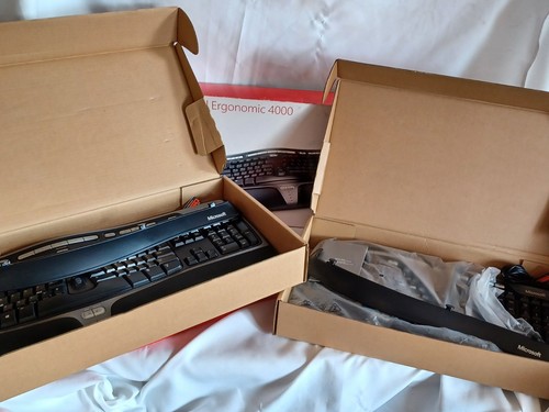 Microsoft 4000 Keyboard (x2) Natural Ergonomic USB Wired 1 Open Box +1 Near Mint
