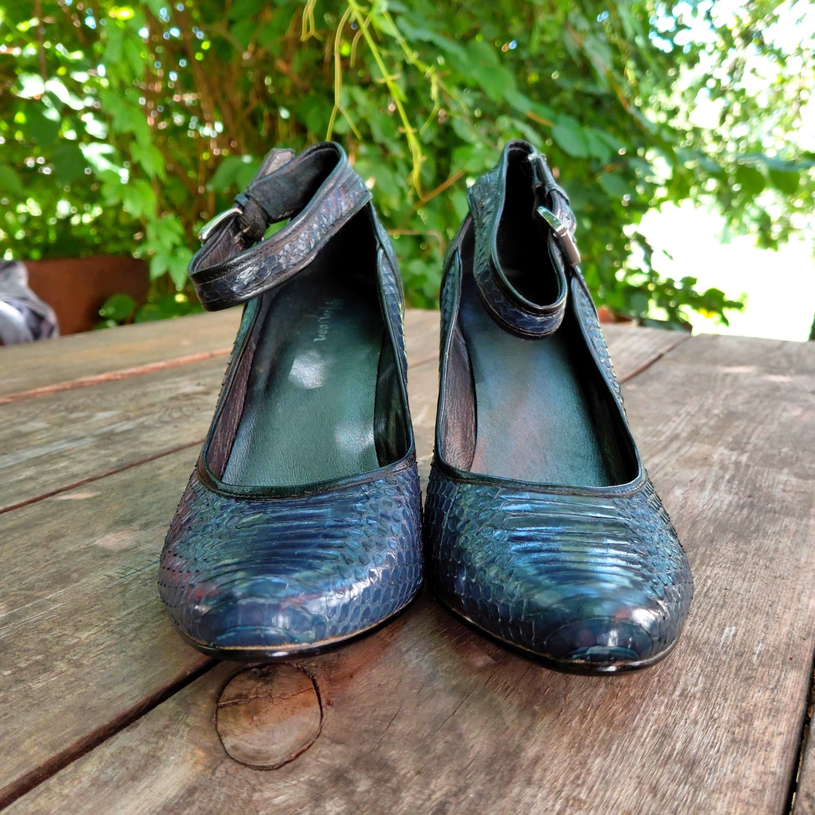 Vintage Monsoon dark teal python snake leather Ma… - image 2