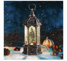 Large Musical Christmas Snow Globe Lantern with Battery-Powered Train  Timer
