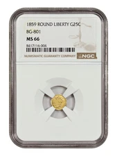Cal Fractional: 1859 25C NGC MS66 (BG-801) - California Fractional Gold
