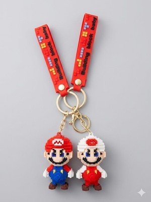 3D building block Mario pixel art keychains