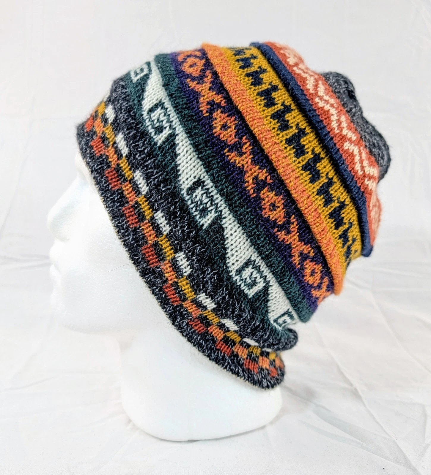 Soft Baby Alpaca Beanie Reversible Black White Unisex Colorful Boho Llama Peru
