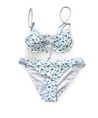 Bingo Floral Bikini Swimsuit Set XL Top 3X Bottoms Blue White Floral Cottagecore