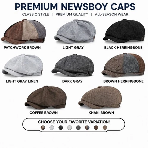 Newsboy Hat Flat Cap Driver Herringbone Tweed Plain Wool Baker Boy Classic Golf - product listing photo