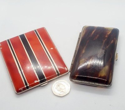 Art DECO Emaille Zigarettenetui plus ein schönes Celluloid Faux T.Shell Etui