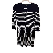 Talbots Crisscross Nautical Striped Jersey Knit Dress XS Navy Blue & White 