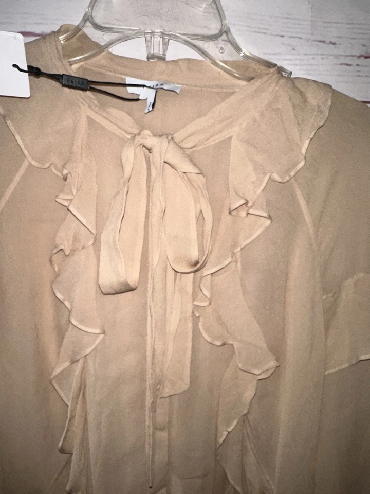 REISS размер 10 Винни оборки длинным рукавом Топ новый с Ярлыками $240 голая бежевый чистый карьера - Изображение 3 из 4