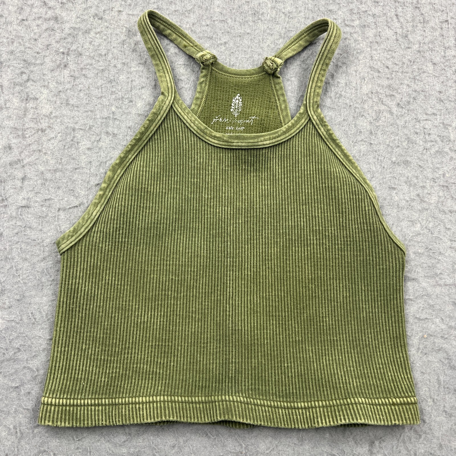 Free People Top Womens XS/S FP Movement Happiness Runs Long Crop Rib Tank Green