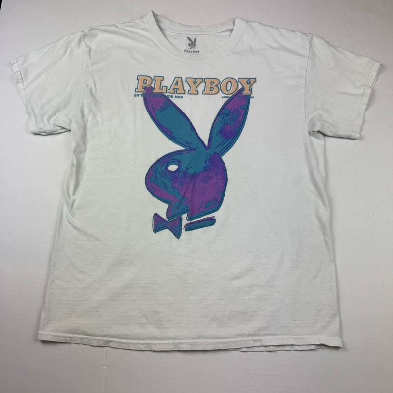 Playboy Bunny Logo Graphic Print Crew Neck Short Sleeve T-Shirt - Mens Size L