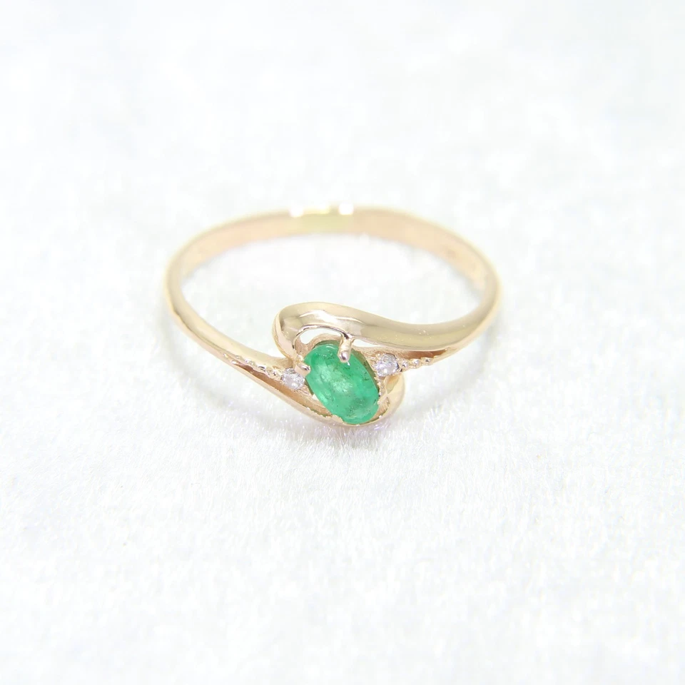 14ct Rose Gold Emerald Diamond Ring Size 6 - L 1/2 — 第 4/4 张图片