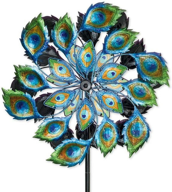 Solar Peacock Wind Spinner Outdoor Lawn Garden Decor Patio