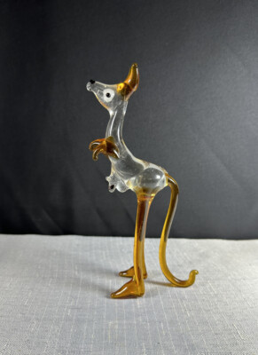 Vtg Art Glass Kangaroo Joey W/ Baby Roo In Pouch Blown Lampwork Animal Miniature