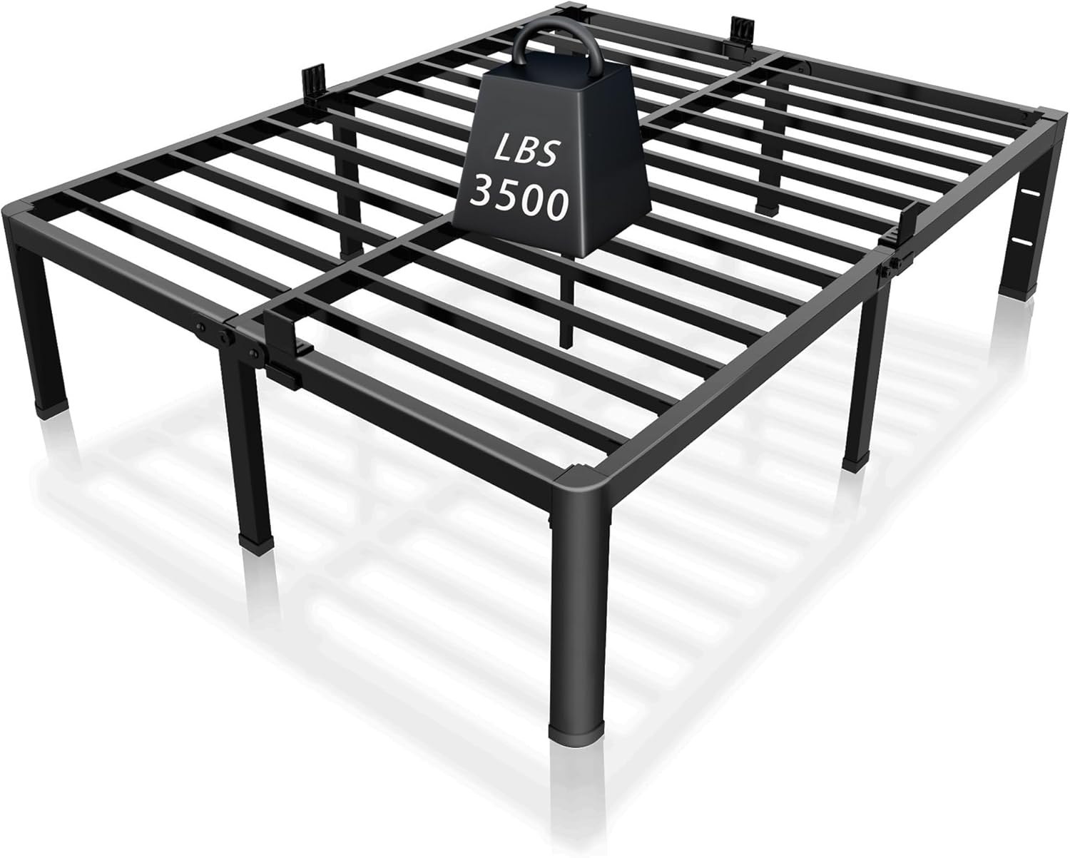 14 Inch Metal Queen Bed Frame with Rounded Corner and Headboard Hole Mattress