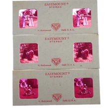 3 Stereo Realist slides, good looking ladies, Yamaha motorcycle 1970s Magenta DT