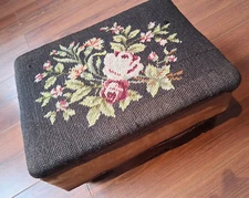 Vintage" The Strand Stool" Footstool, Sewing Box,  Floral Design 13.5" x10.5"x7"