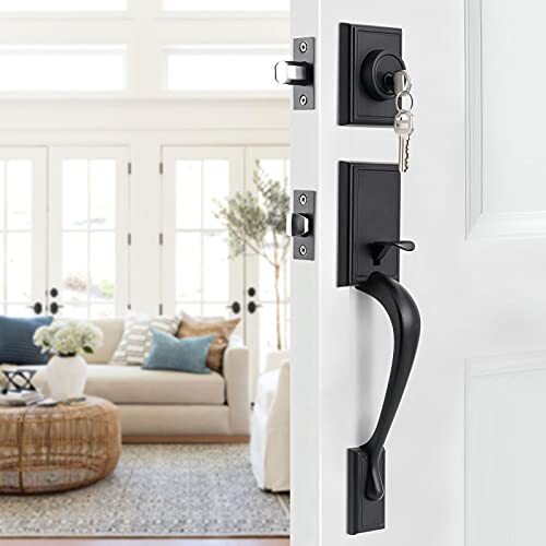 GUA OYH Front Door Handle Matte Black Front Door Lock Set Door Handle