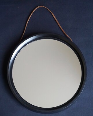 MID CENTURY Wall Mirror round Lange Wandspiegel schwarzer Kunststoffrahmen rund