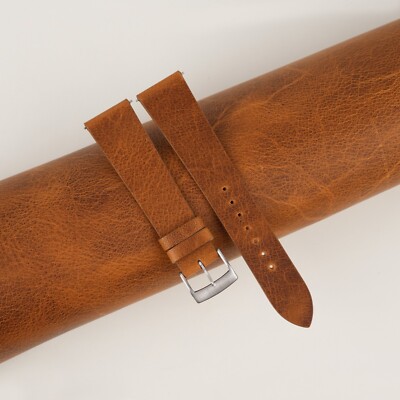 Vintage Golden Brown New Waxed Leather Watch Strap Band 18mm 20mm 22mm