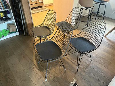 4 vintage Herman Miller / Eames, Eiffel chairs + Blu Dot leather pads. Exc. Cond