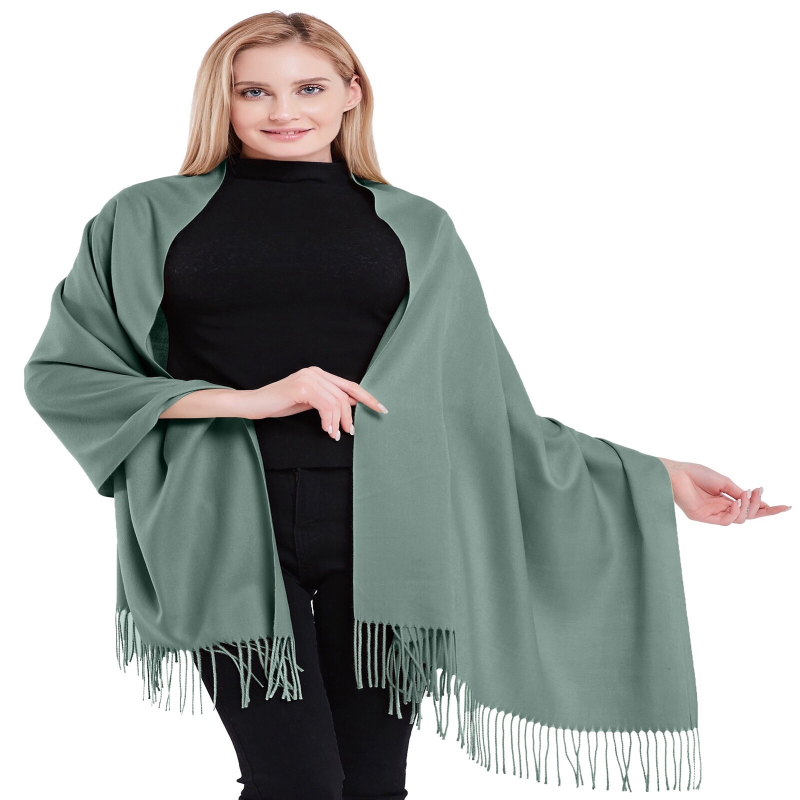 Laurel Green 100% Cashmere Shawl Pashmina Scarf Wrap Stole Hand Made in Nepal