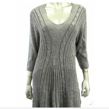 NY Collection Women Sweater Cable Knit Dress PXL Gray Tunic Slip-On Above Knee