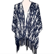 Rewind Navy and White Aztec Print Boho Kimono