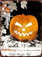 HALLOWEEN POLL PARROT SHOES JOL Jack-o-lantern Boys Girls Metal Sign 9x12" A844