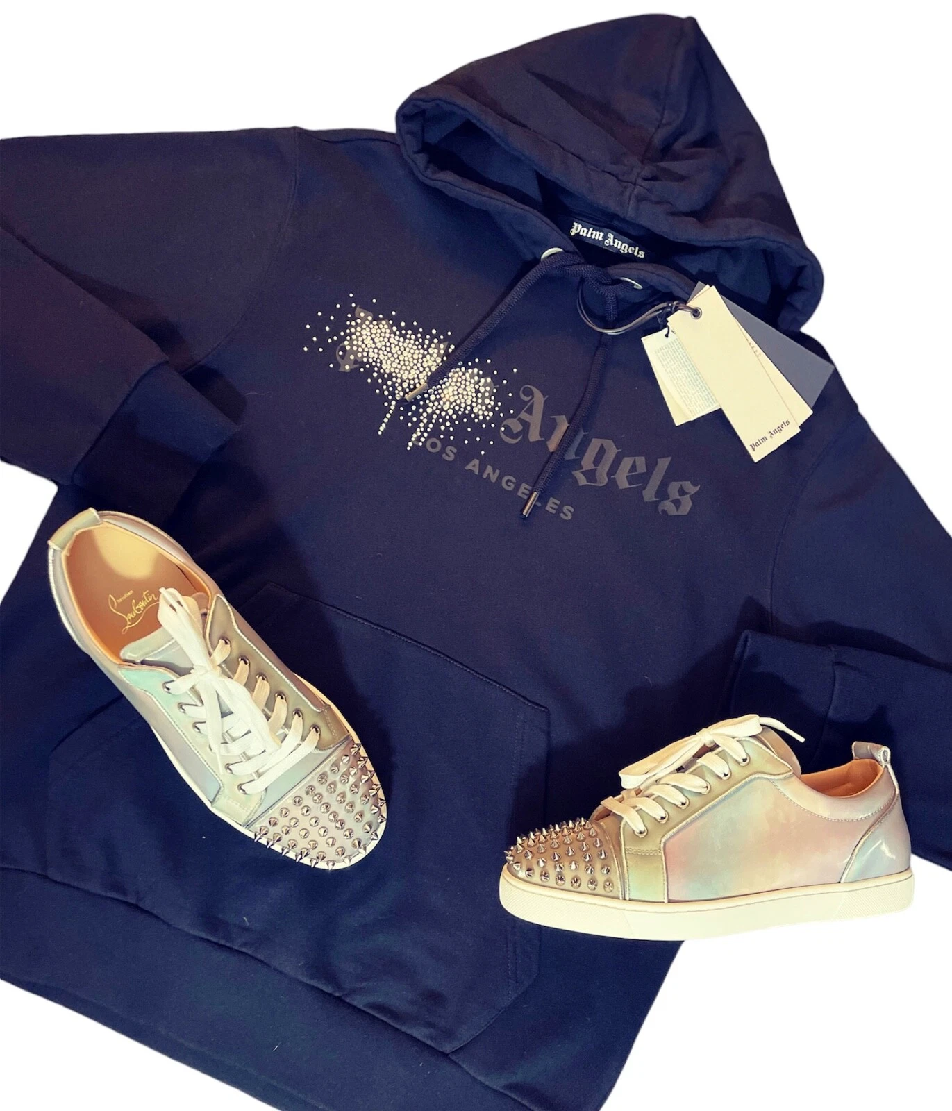 Felpa con cappuccio Palm Angels Los Angeles Gem Strass nera taglia S nuova con etichette prezzo consigliato £ 525!