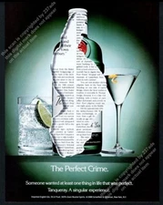 1988 Tanqueray Gin green bottle 'torn' photo The Perfect Crime vintage print ad