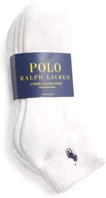 Polo Ralph Lauren 6-Pairs White Quarter Crew Socks Classic Sport Men’s Size 6-12