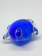Cobalt Blue Turtle Paperweight Figurine Art Glass