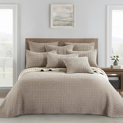- Mills Waffle - King Quilted Bedspread Set - Taupe Cotton Waffle - Bedspread Si
