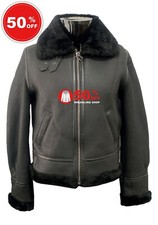 Ladies B3 Real Shearling Sheepskin Black Bomber Leather Jacket Sc-313