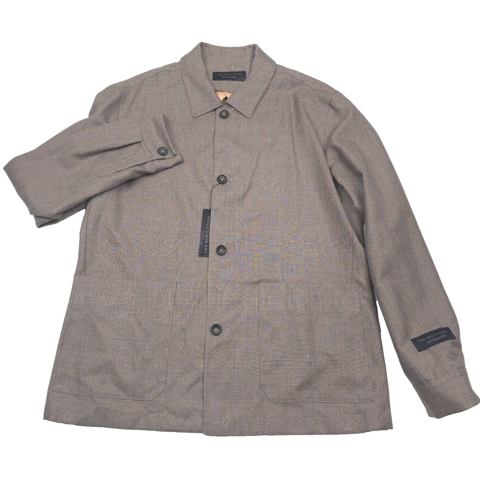Bloomingdales Chore Jacket Mens 46R Tan Melange Micro Hopsack Wool NWT