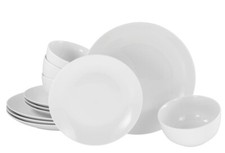 Tafelservice 12- tlg. Angi Porzellan Geschirr 4 Personen trendige Coupeform weiß