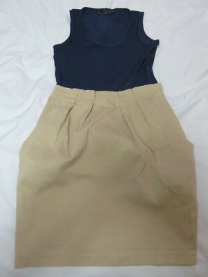 CLOSE HÜBSCHES ÄRMELLOSES KLEID ZWEI HÄLFTEN FEIN MARINEBLAU TRÄGERTOP TAUPE ROCK UK 10