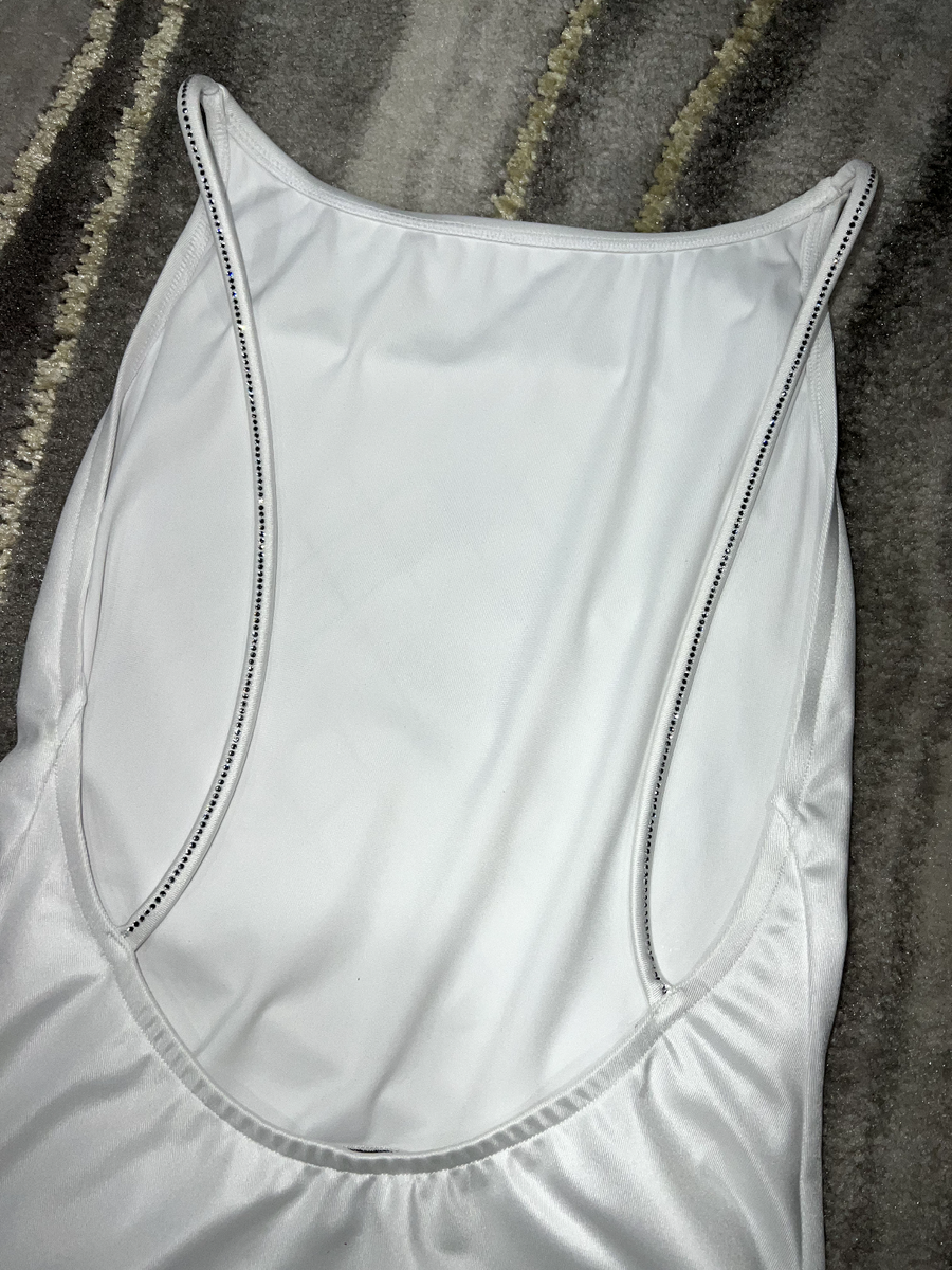 Chanel 23C White Silver Crystal CC Logo One Piece Swimsuit Chanel 23C White Silver Crystal CC Logo One Piece Swimsuit