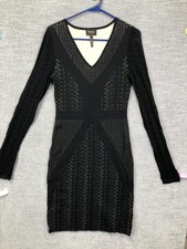 Laundry By Shelli Segal Sweater Dress Womens Medium Black Bodycon V Neck Glitter