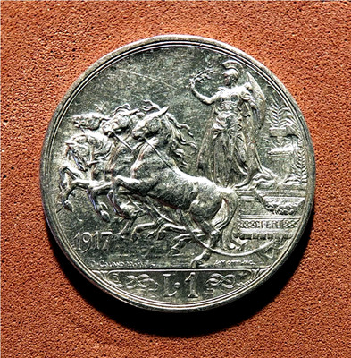 ITALY - 1917R - 1 LIRA VITTORIO EMANUELE III - SILVER-HIGH GRADE- KM#57  HOKS 3
