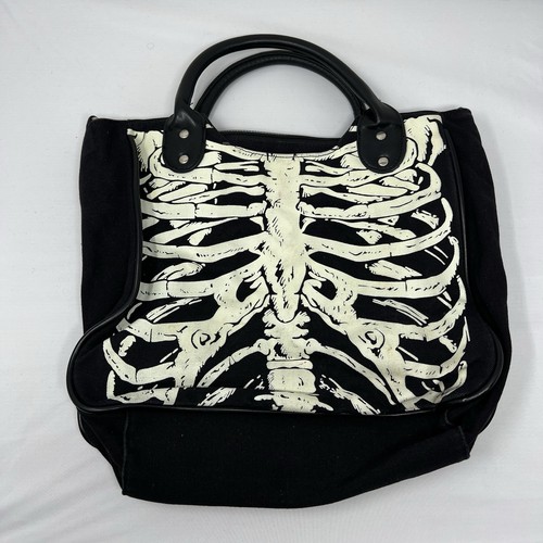 Banned Alternative Purse Bag Skeleton Ribcage Bones Goth Spooky Double Handles