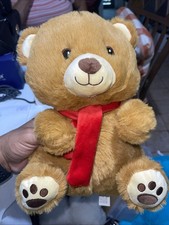 Toy Box Brown Teddy Bear Plush Sewn Eyes Red Bow 11 Inch Stuffed Animal