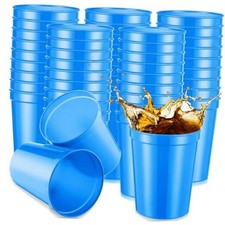 Pack 16oz Stadium Cups Reusable Plastic Cups Blank Drink 50 Light Blue