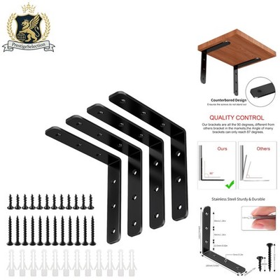Durable 4-Inch Corner Brace Brackets - 90-Degree Angles, Rustproof, Black Finish
