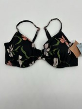 Shade And Shore Black Floral Bikini Swim Top 34DD NWT