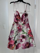 Xscape Short Sleeve Floral Satin Skater Midi Dress Floral Size 10