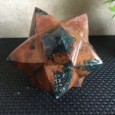 960g Natural ocean stone   Carved Crystal Merkaba Star Point Chakra md3295